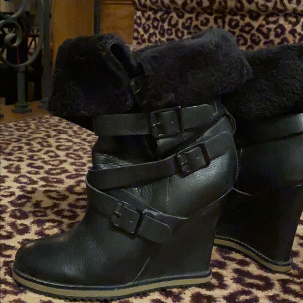 Sam Edelman black strappy wedge boot. Sz 8-1/2 - Picture 3 of 10